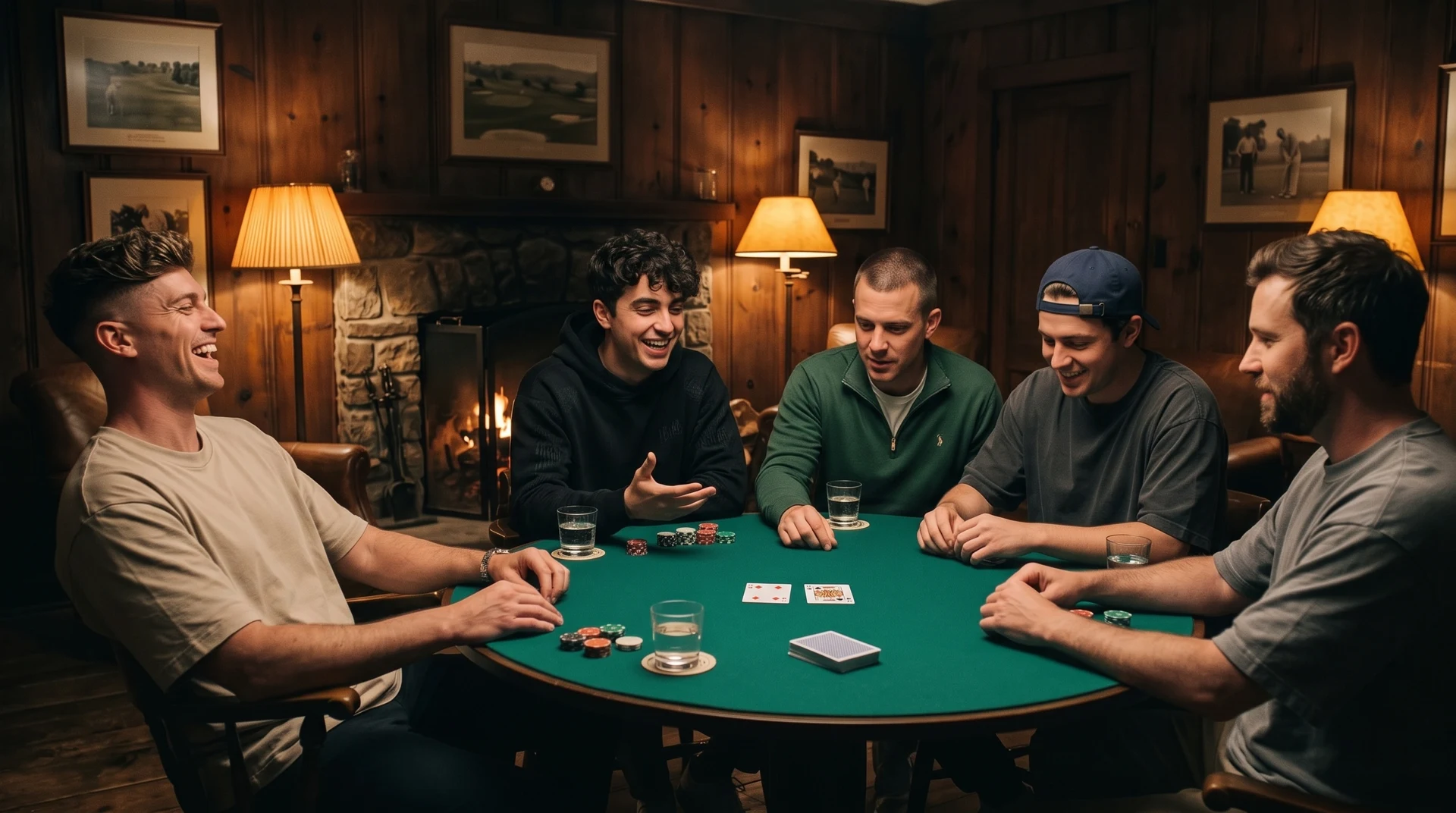 Illustrative live broadcast of fictional adults playing cards